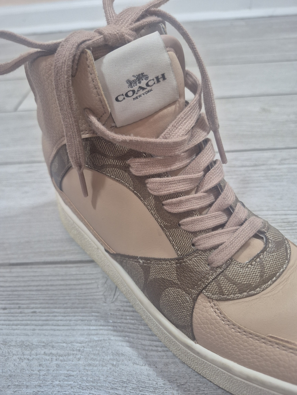 Coach Women’s Blush and Brown High-Top Sneaker